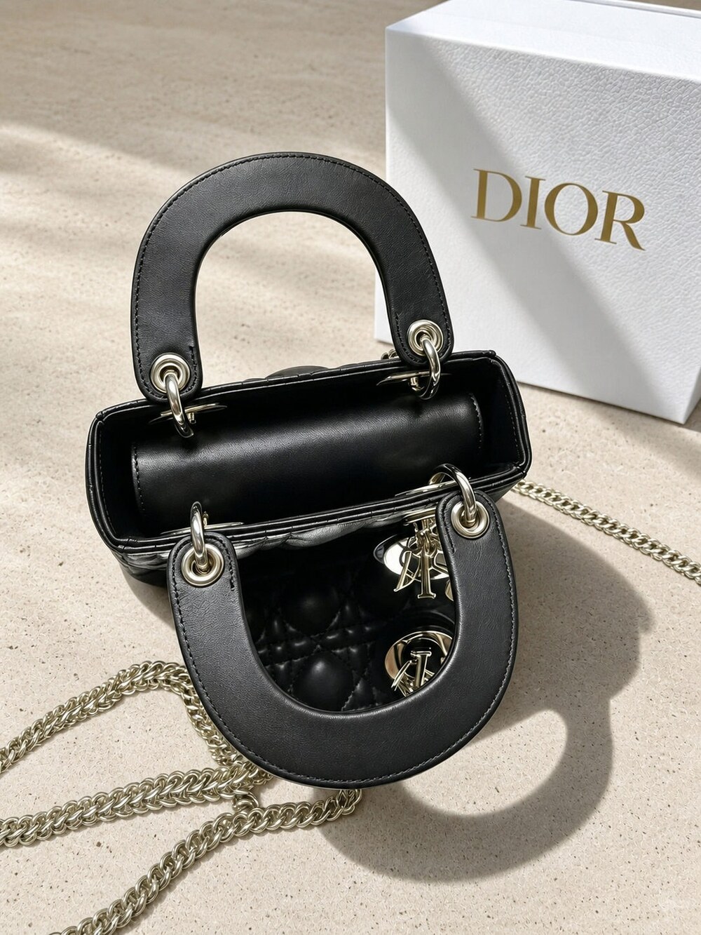 Dior Black Cannage Lambskin Mini Lady Dior Handbag with Top Handles - Picture 5 of 6